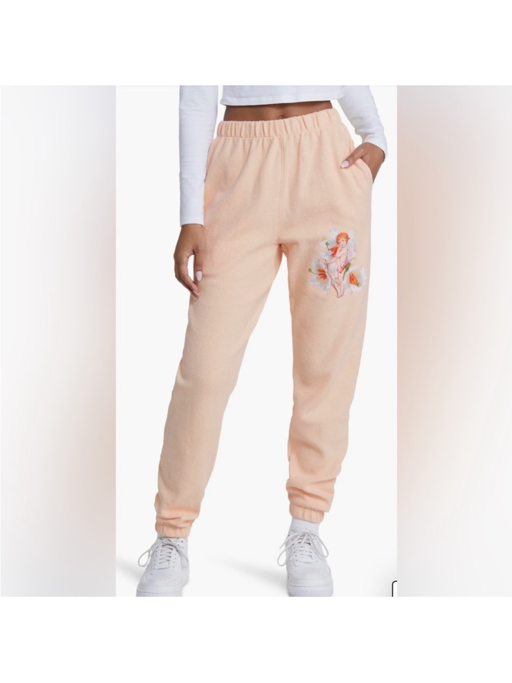 Boys Lie Women’s Not Where You Left Me Peach Sweatpants Size Small Bedazzled